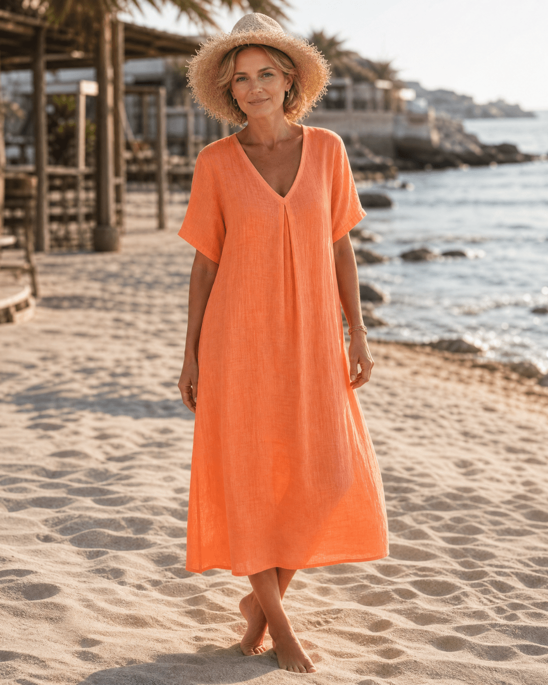 Women's Pleated V-Neck Midi Dress