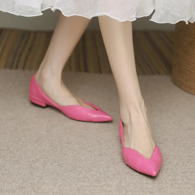 Women's Pointed Toe Faux Leather Ballet Flats