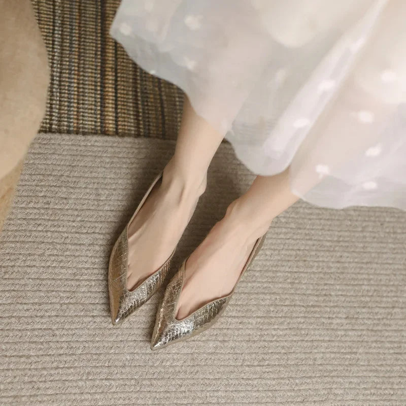 Women's Pointed Toe Faux Leather Ballet Flats