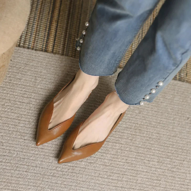 Women's Pointed Toe Faux Leather Ballet Flats