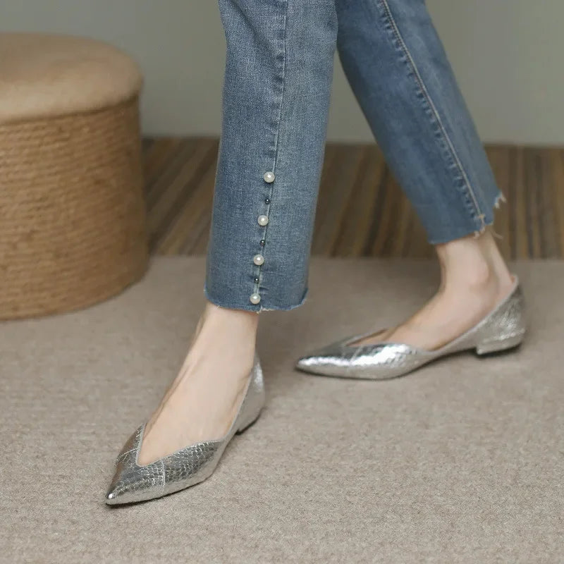Women's Pointed Toe Faux Leather Ballet Flats