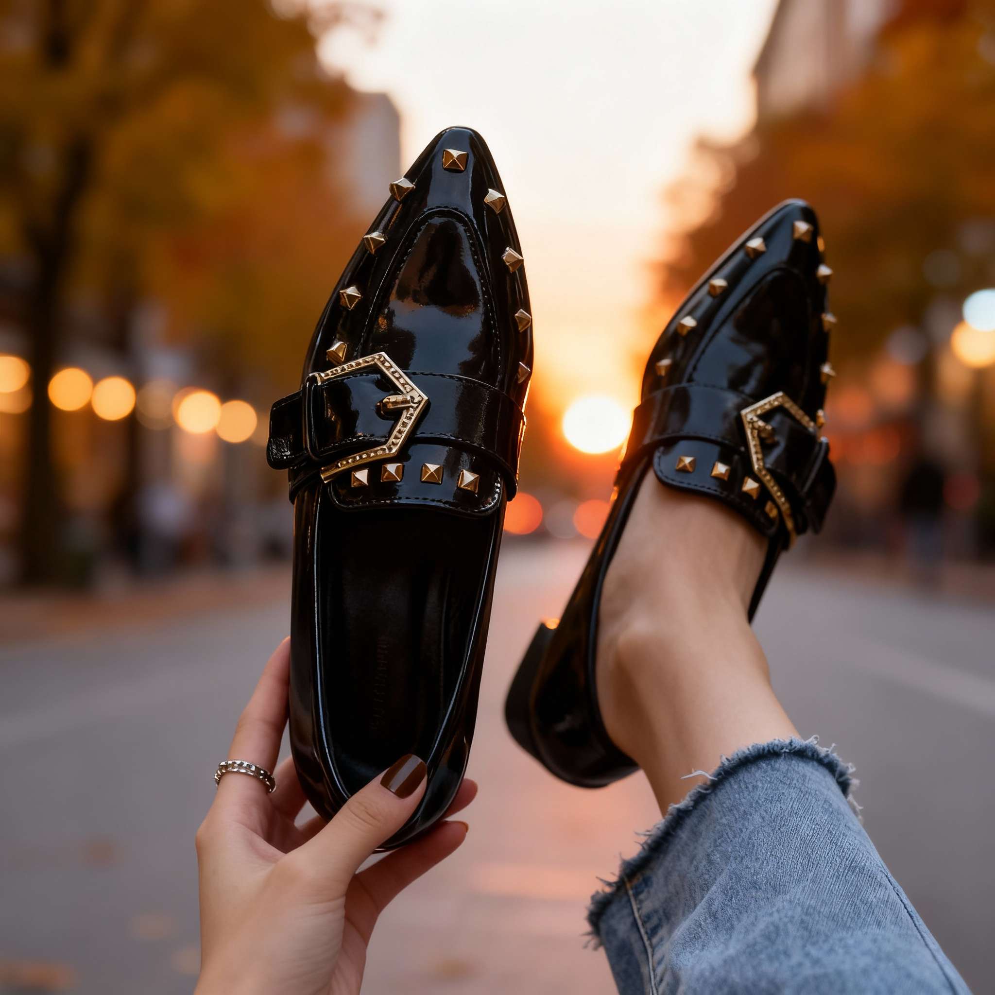 Women's Polished Vegan Leather Slip-On Shoes with Arch Support