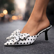 Women's Polka Dot Kitten Heels with Oversized Bow