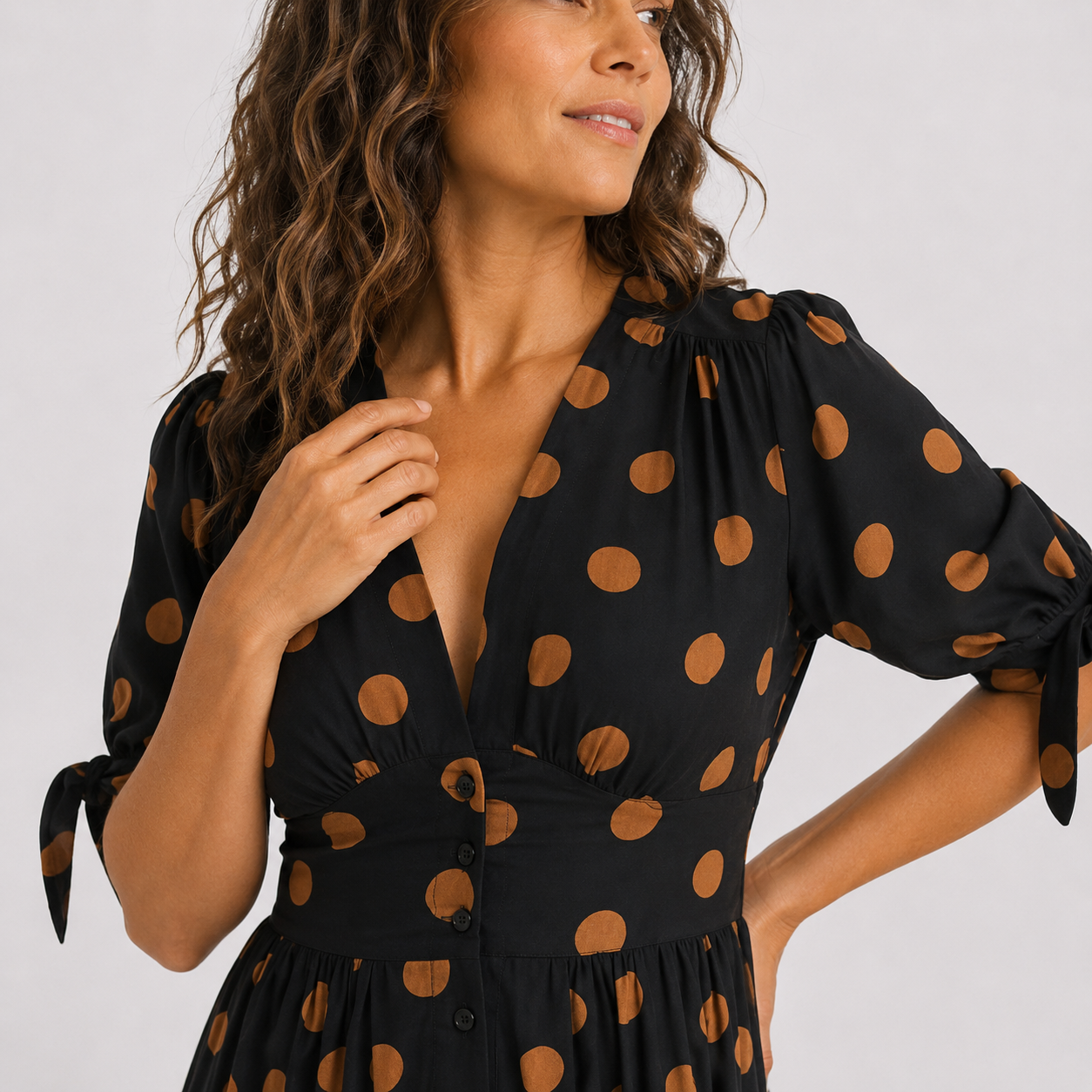 Women's Polka Dot V-Neck Flowy Dress