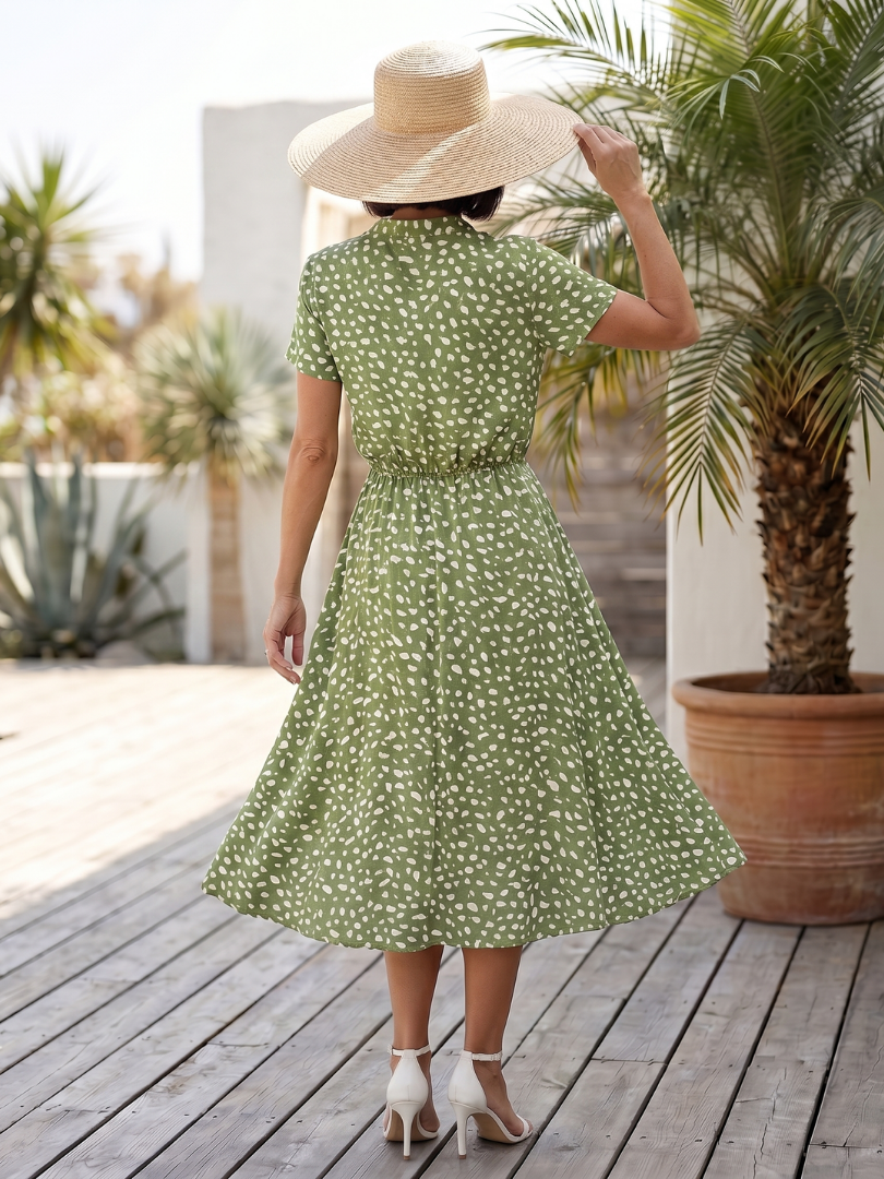 Women's Printed Button Front Midi Dress with Self Tie Belt