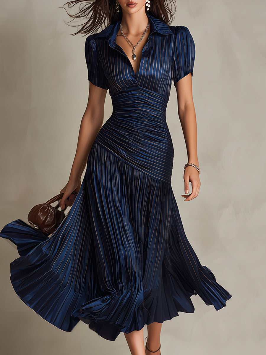 Women's Retro Striped Midi Dress