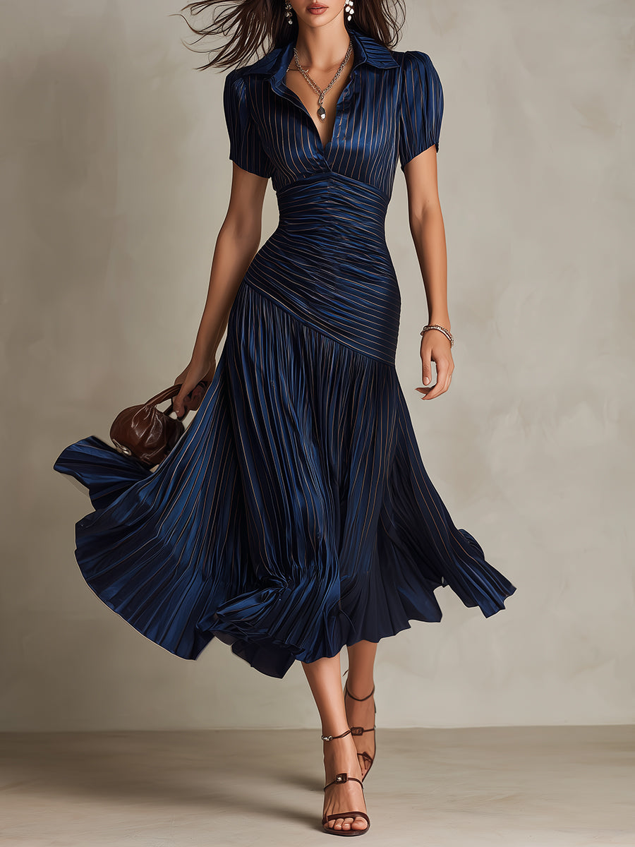 Women's Retro Striped Midi Dress