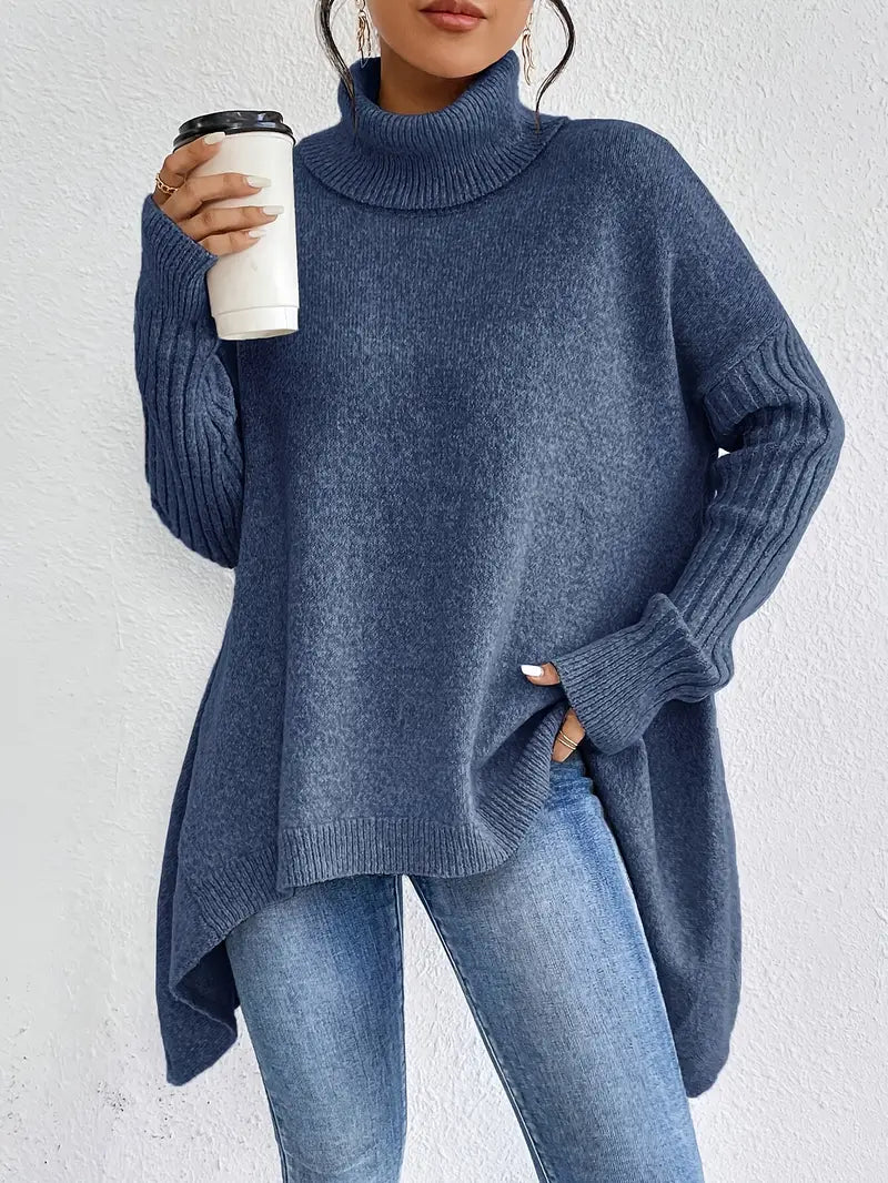 Women's Ribbed Collar Oversized Turtleneck Sweater