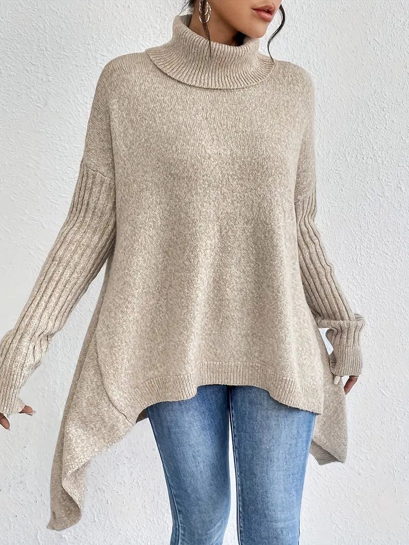 Women's Ribbed Collar Oversized Turtleneck Sweater