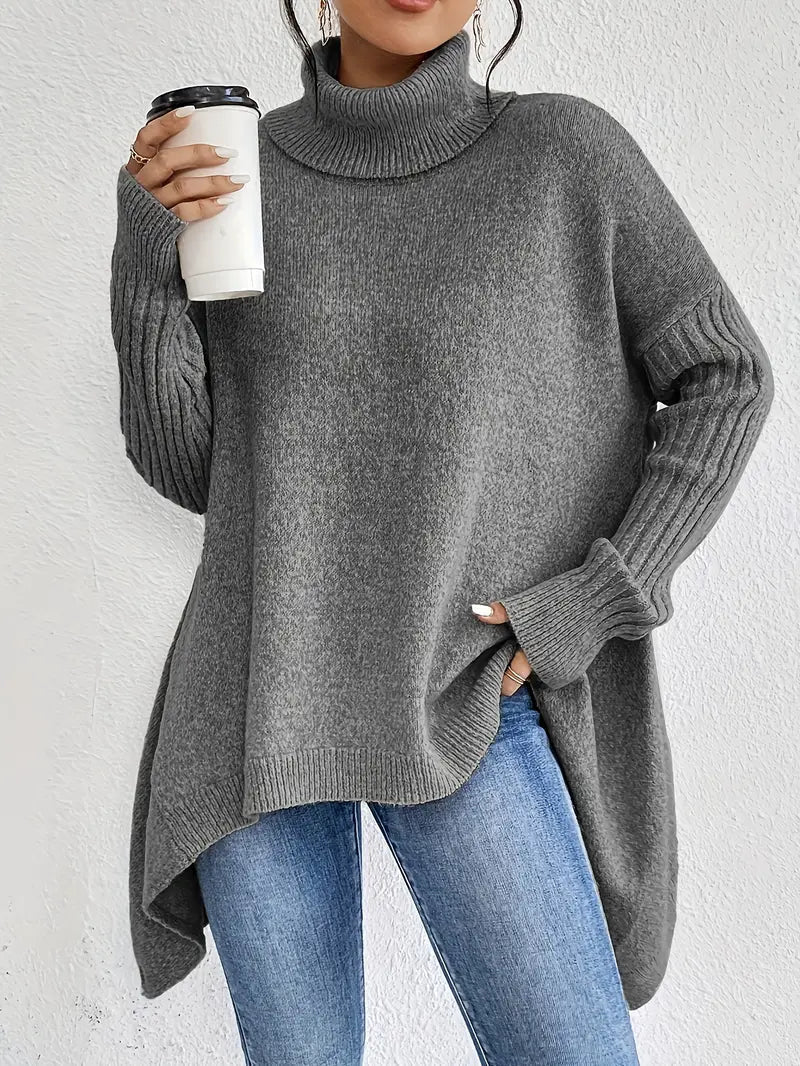Women's Ribbed Collar Oversized Turtleneck Sweater