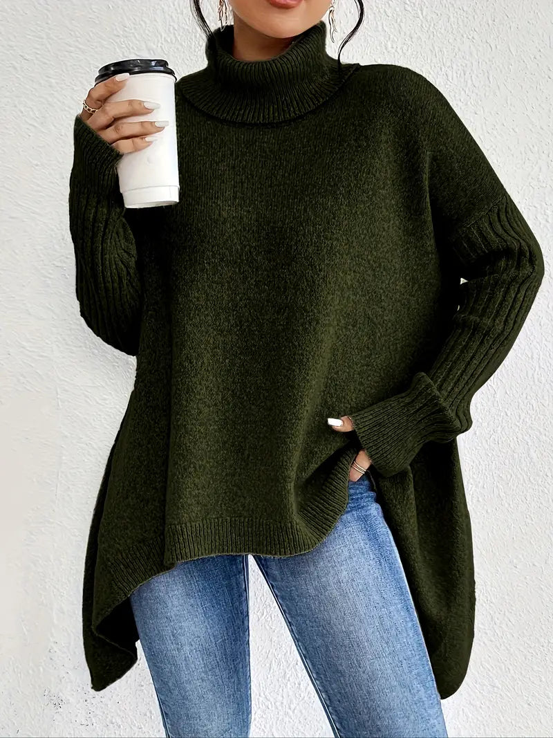 Women's Ribbed Collar Oversized Turtleneck Sweater
