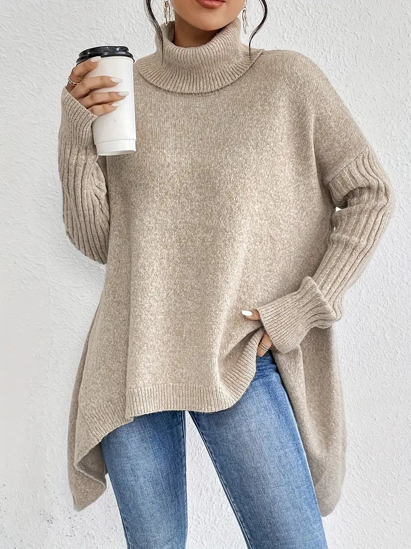 Women's Ribbed Collar Oversized Turtleneck Sweater