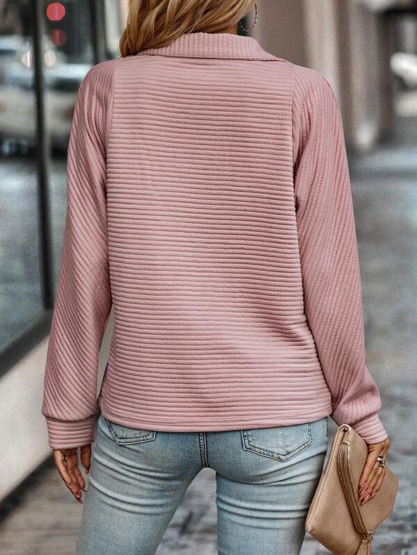 Women's Ribbed Half Zip Sweatshirt with Stand Collar