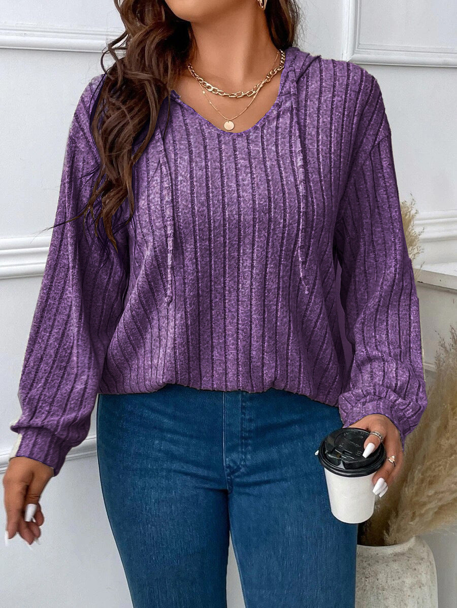 Women's Ribbed Knit V-Neck Top with Long Sleeves