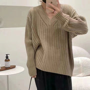 Women's Ribbed Knit V-Neck Sweater