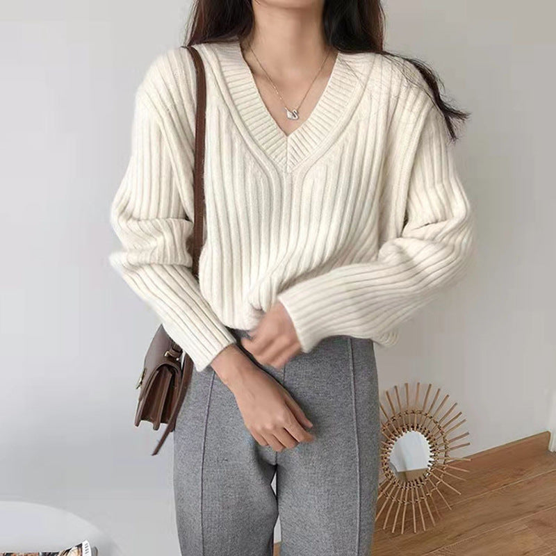 Women's Ribbed Knit V-Neck Sweater