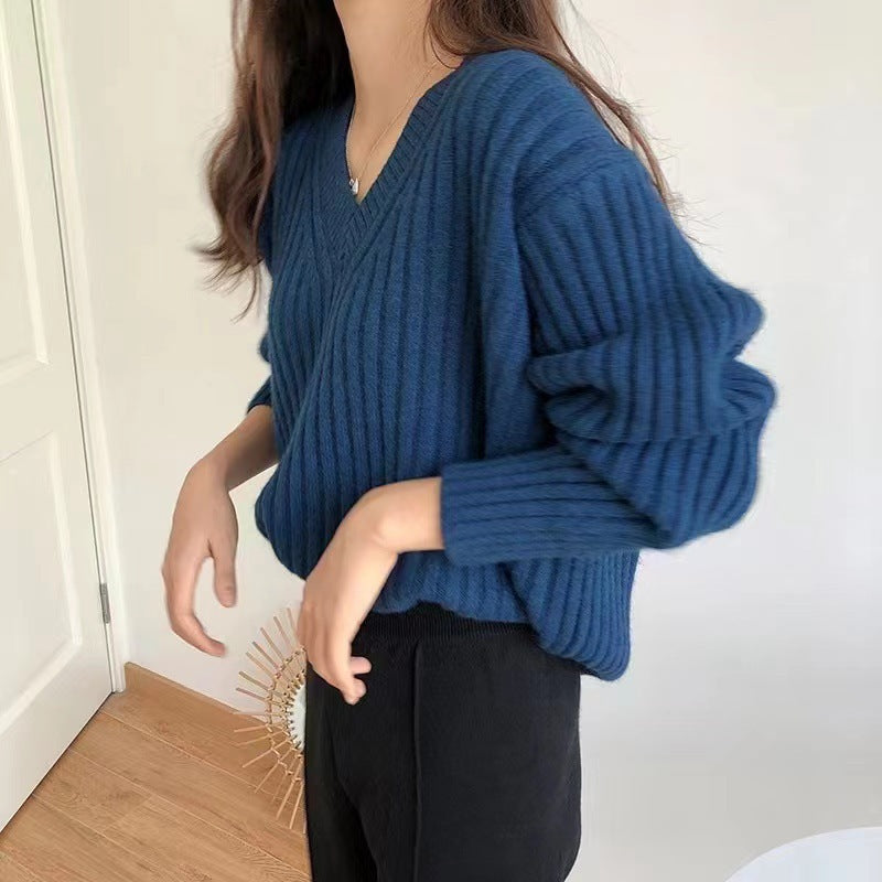 Women's Ribbed Knit V-Neck Sweater