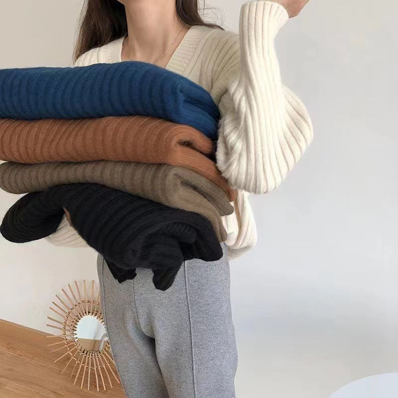 Women's Ribbed Knit V-Neck Sweater