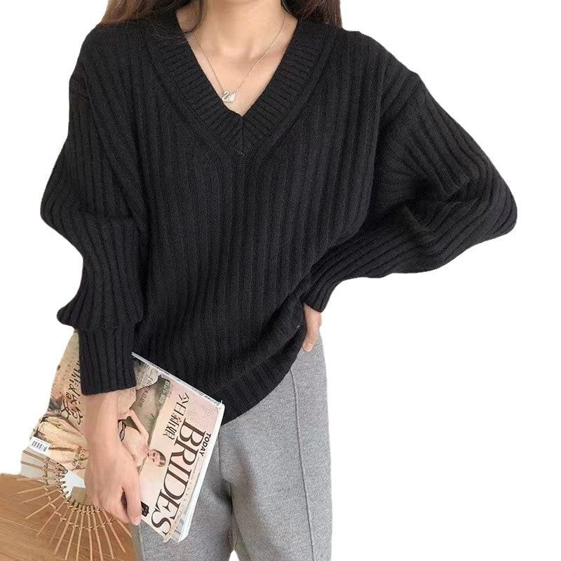 Women's Ribbed Knit V-Neck Sweater