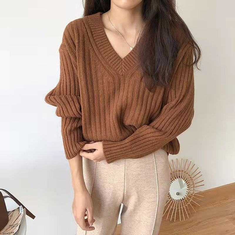 Women's Ribbed Knit V-Neck Sweater
