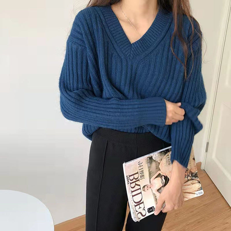 Women's Ribbed Knit V-Neck Sweater