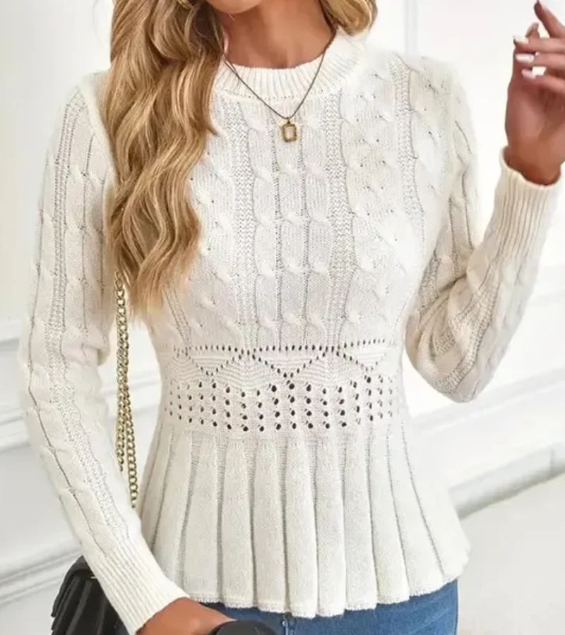 Women's Ribbed Peplum Sweater with Thick Knit for Cozy Elegance