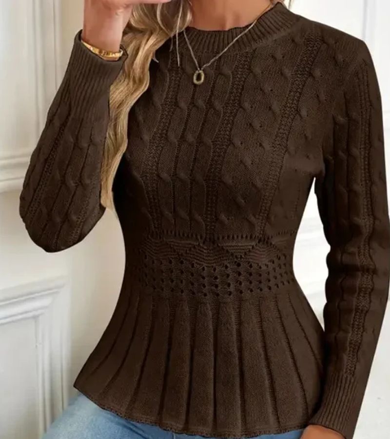 Women's Ribbed Peplum Sweater with Thick Knit for Cozy Elegance
