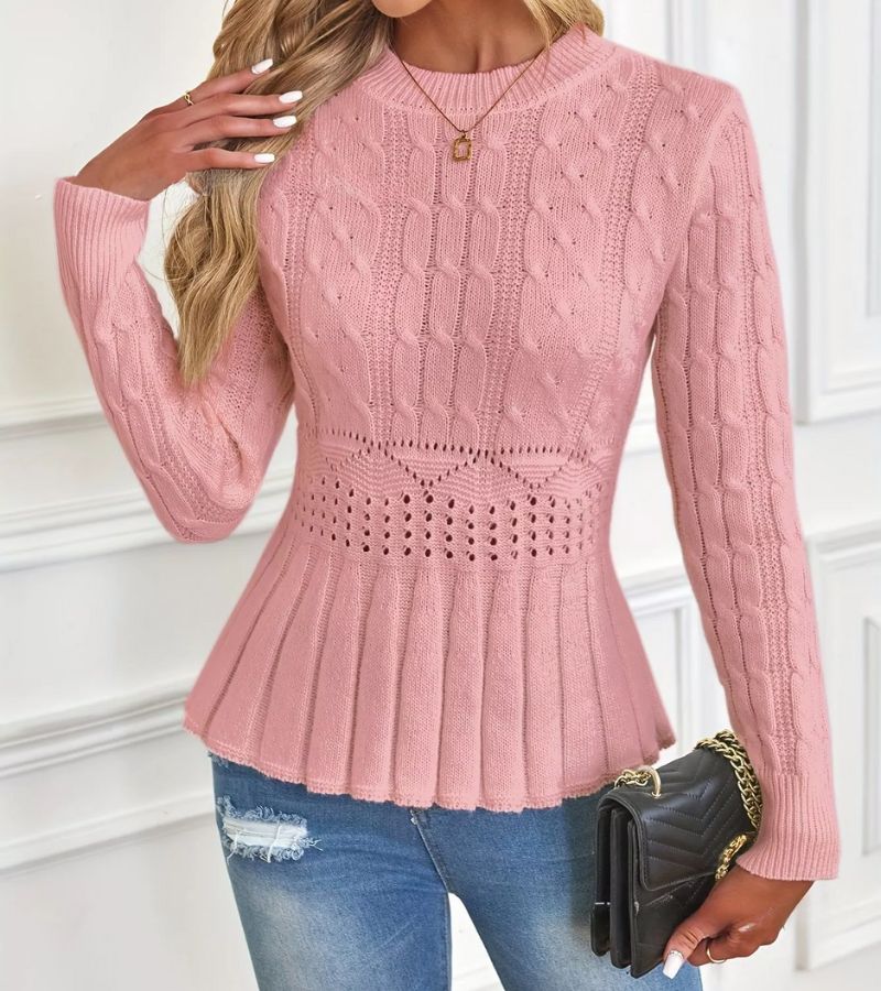 Women's Ribbed Peplum Sweater with Thick Knit for Cozy Elegance