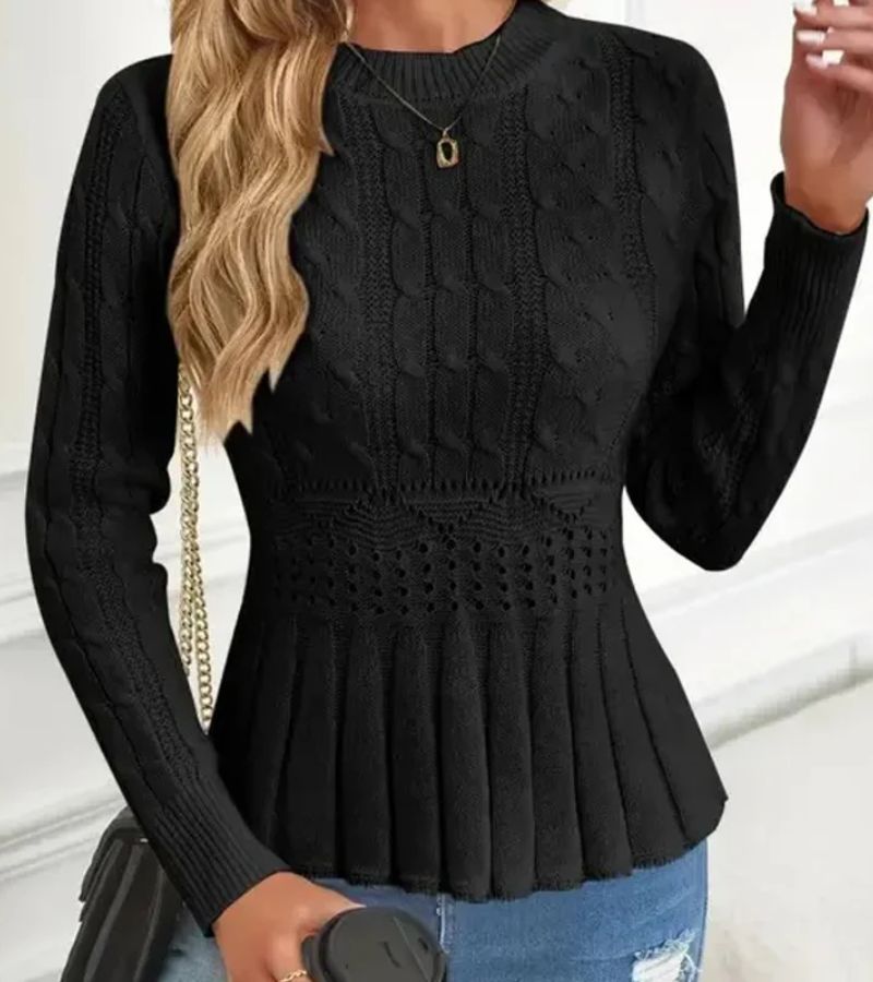 Women's Ribbed Peplum Sweater with Thick Knit for Cozy Elegance