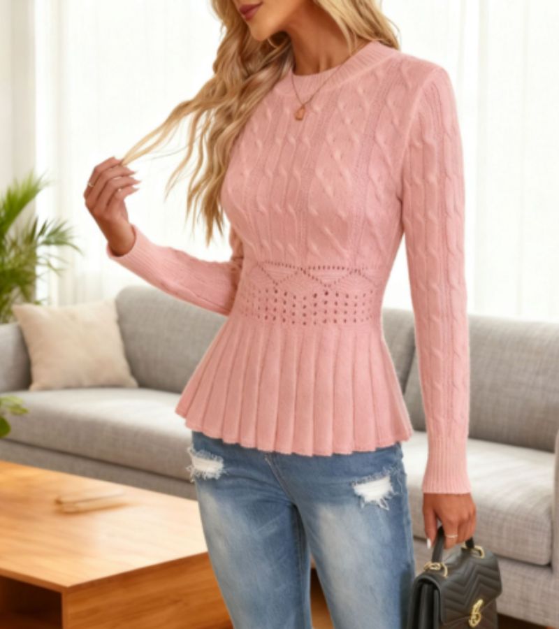 Women's Ribbed Peplum Sweater with Thick Knit for Cozy Elegance