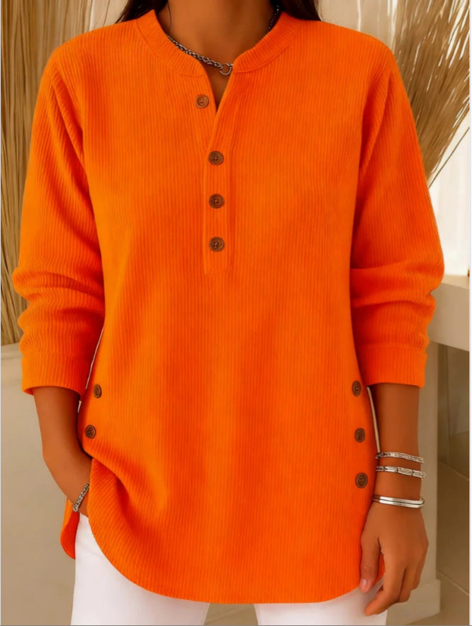 Women's Ribbed Tunic Top with Henley Neckline
