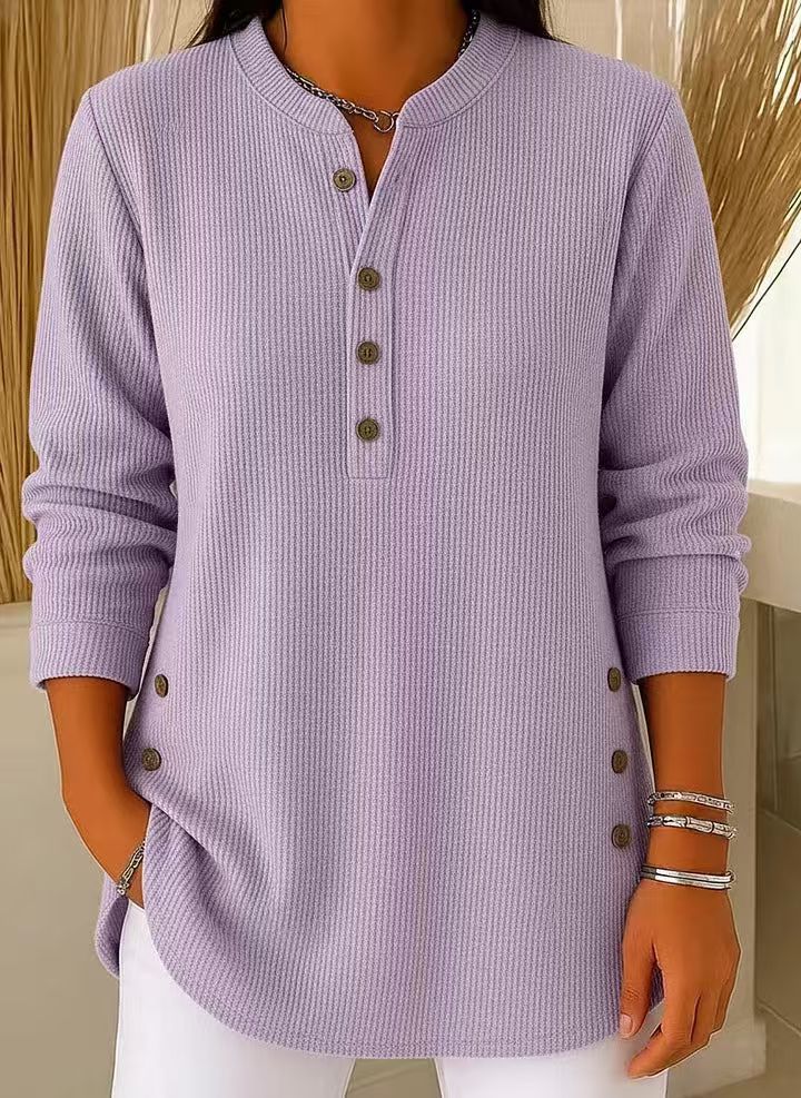 Women's Ribbed Tunic Top with Henley Neckline