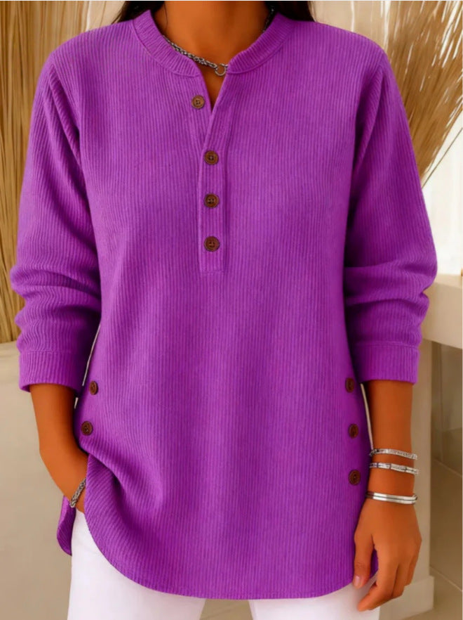 Women's Ribbed Tunic Top with Henley Neckline
