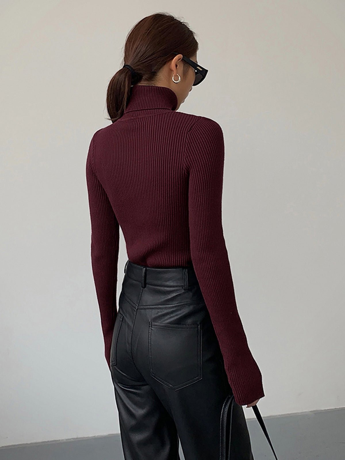 Women's Ribbed Turtleneck Sweater with Lightweight Knit Fabric