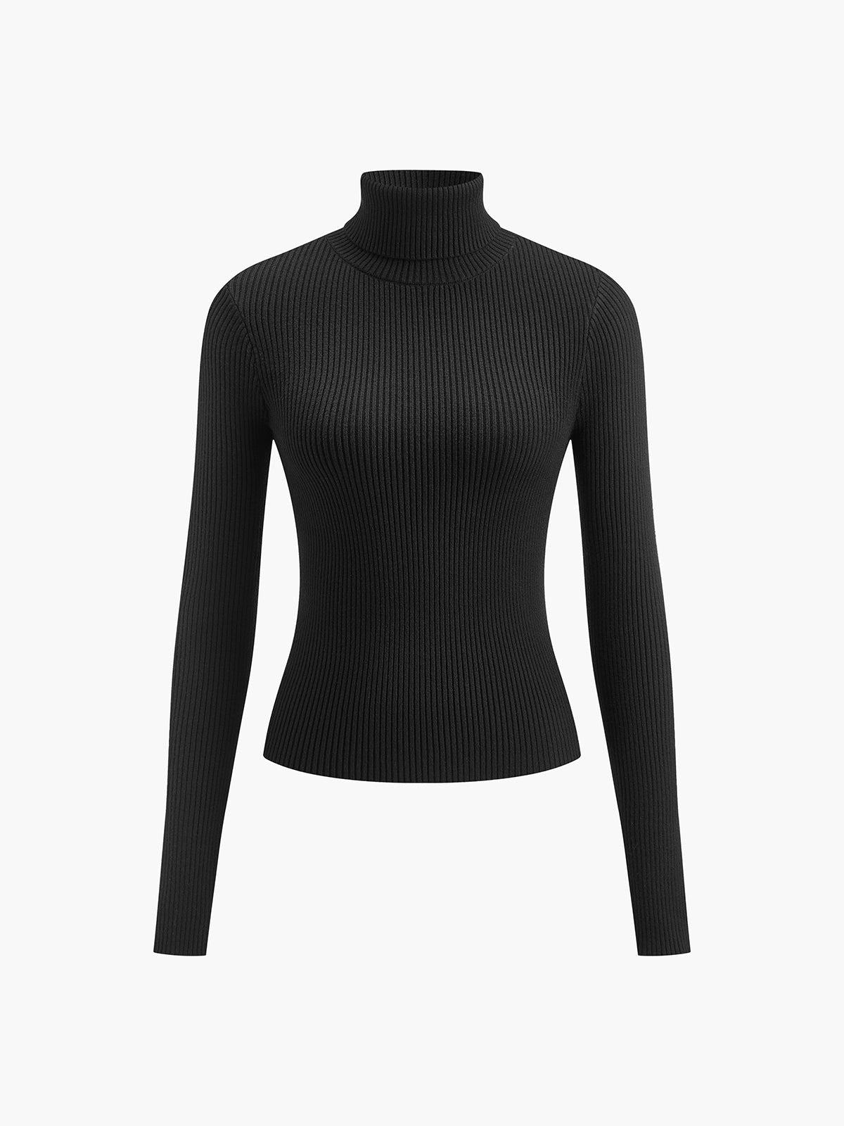 Women's Ribbed Turtleneck Sweater with Lightweight Knit Fabric