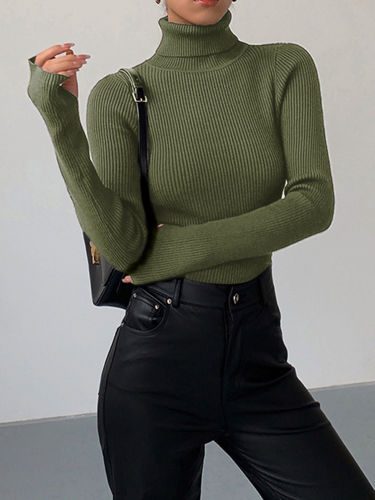 Women's Ribbed Turtleneck Sweater with Lightweight Knit Fabric