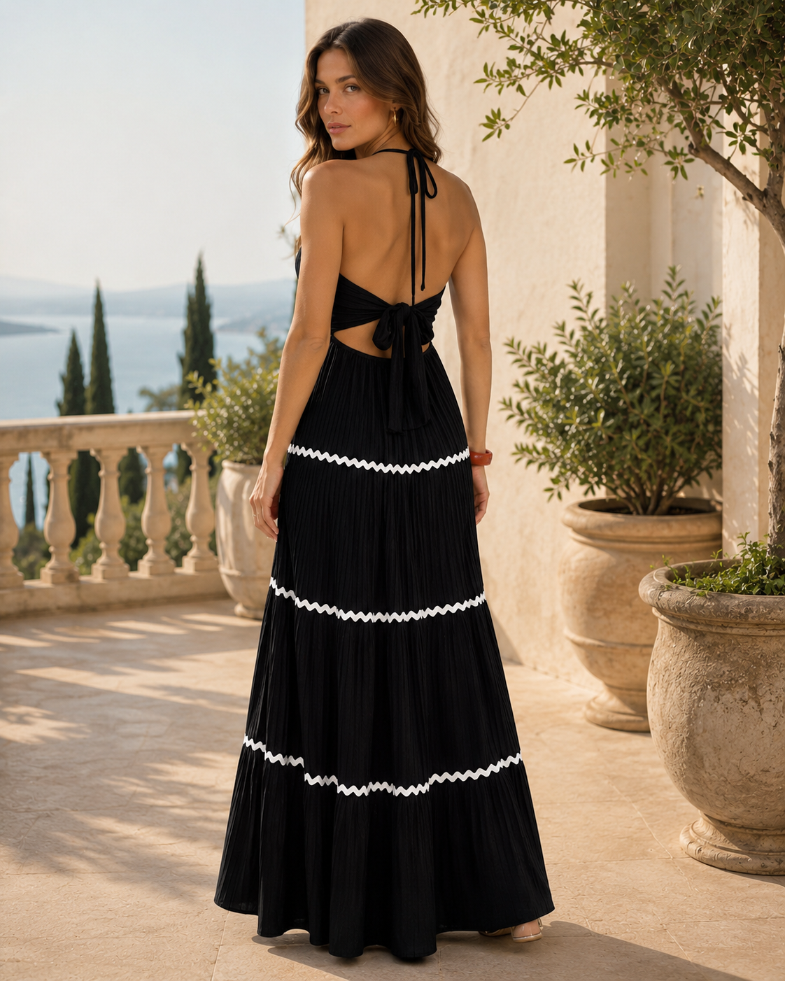 Women's Ruched Midi Dress with Knotted Details