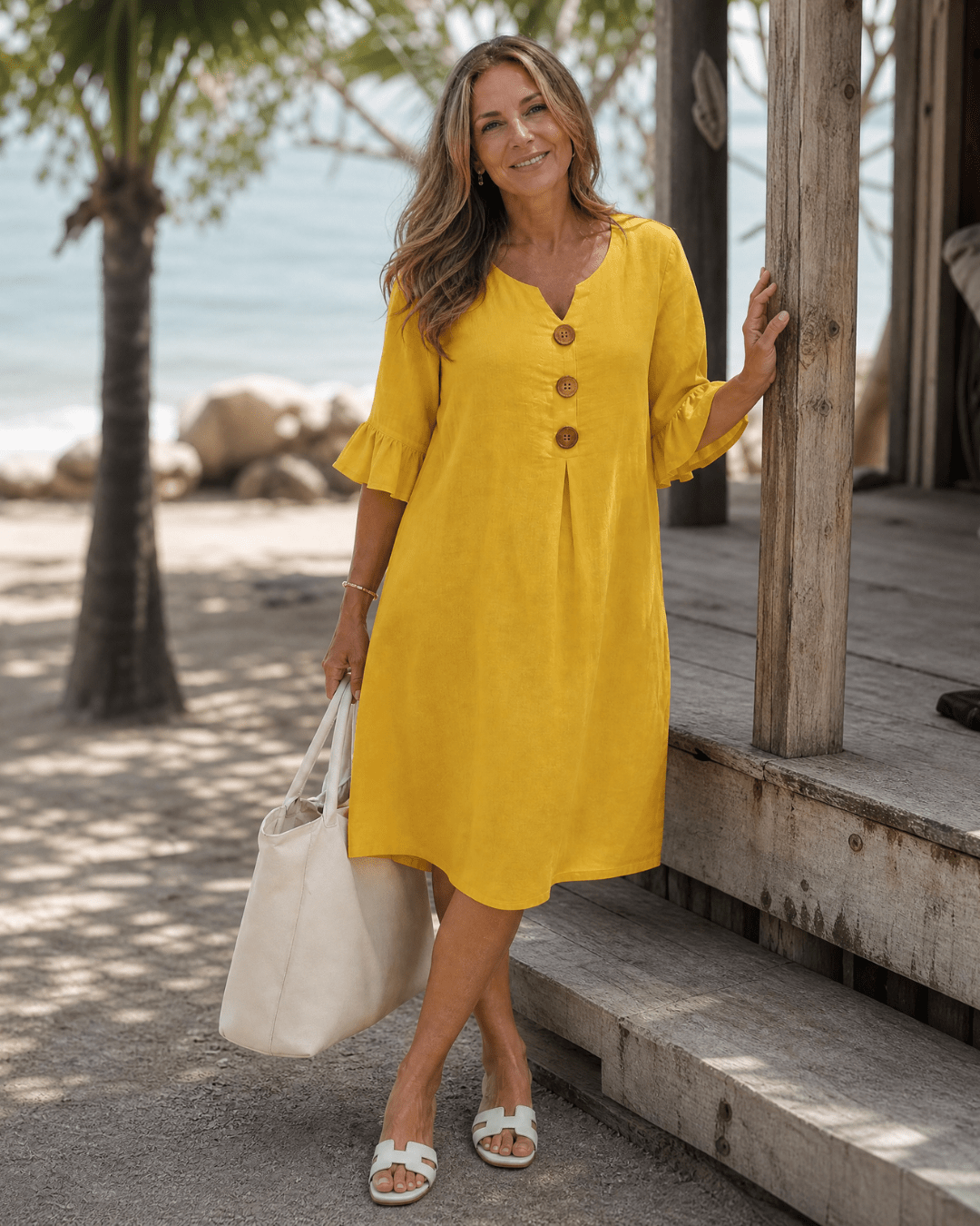 Women's Ruched Sleeve Midi Dress for Casual Elegance