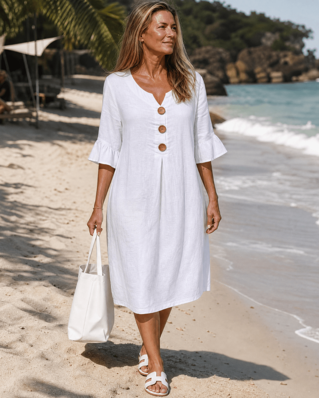 Women's Ruched Sleeve Midi Dress for Casual Elegance