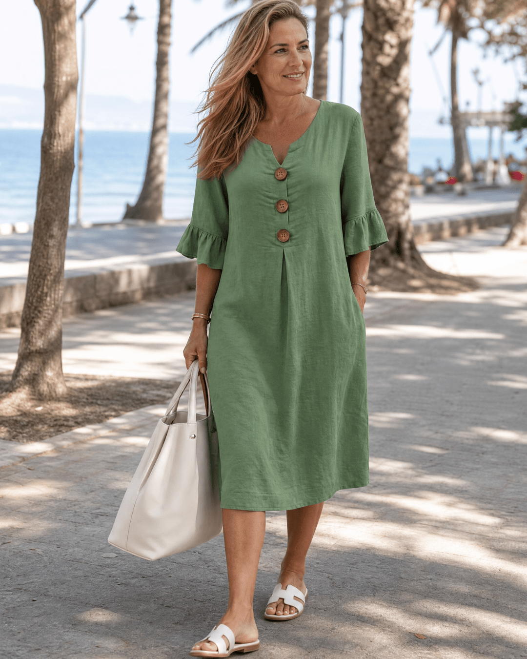 Women's Ruched Sleeve Midi Dress for Casual Elegance