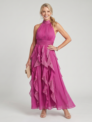 Women's Ruffle Layer Maxi Dress with High Neck