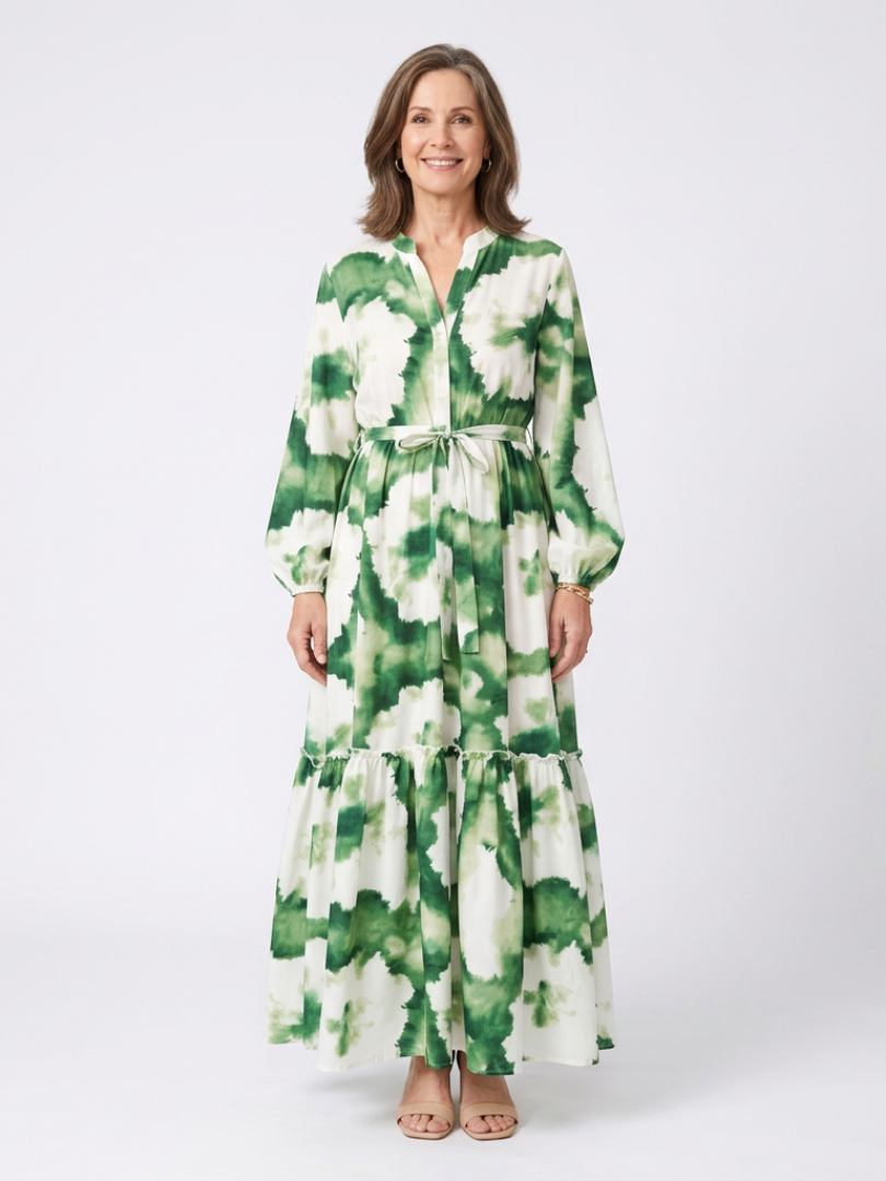 Women's Ruffled Maxi Dress with Long Sleeves