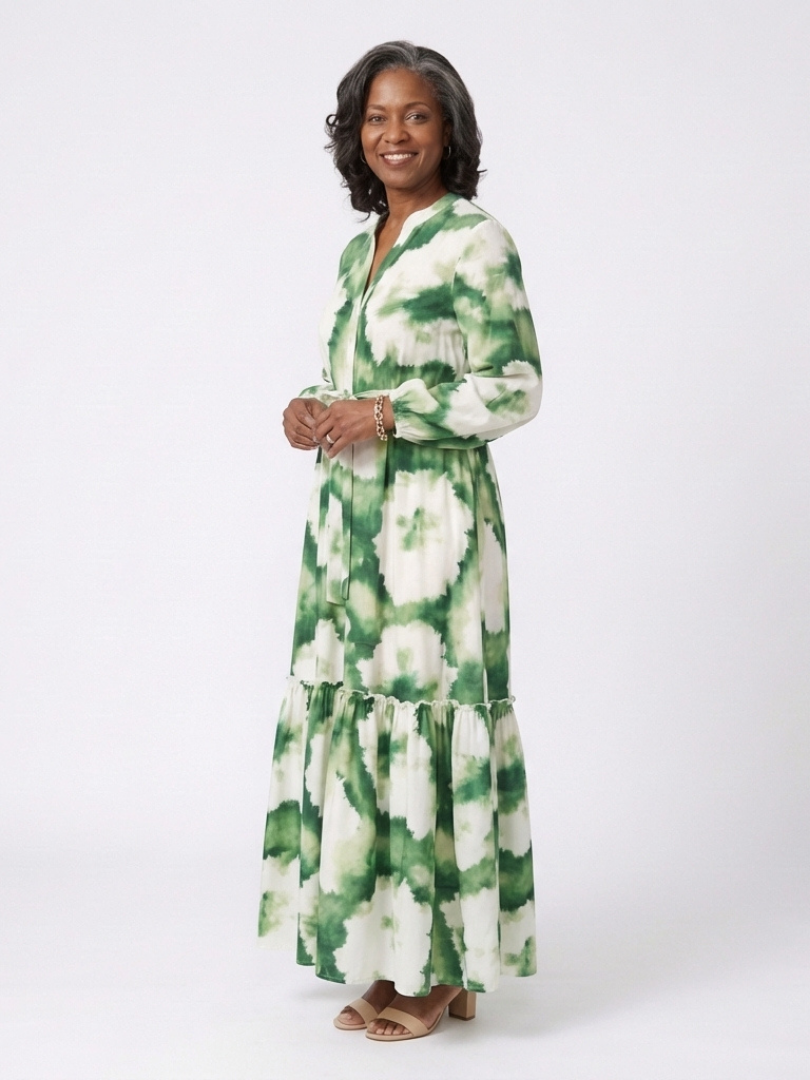 Women's Ruffled Maxi Dress with Long Sleeves