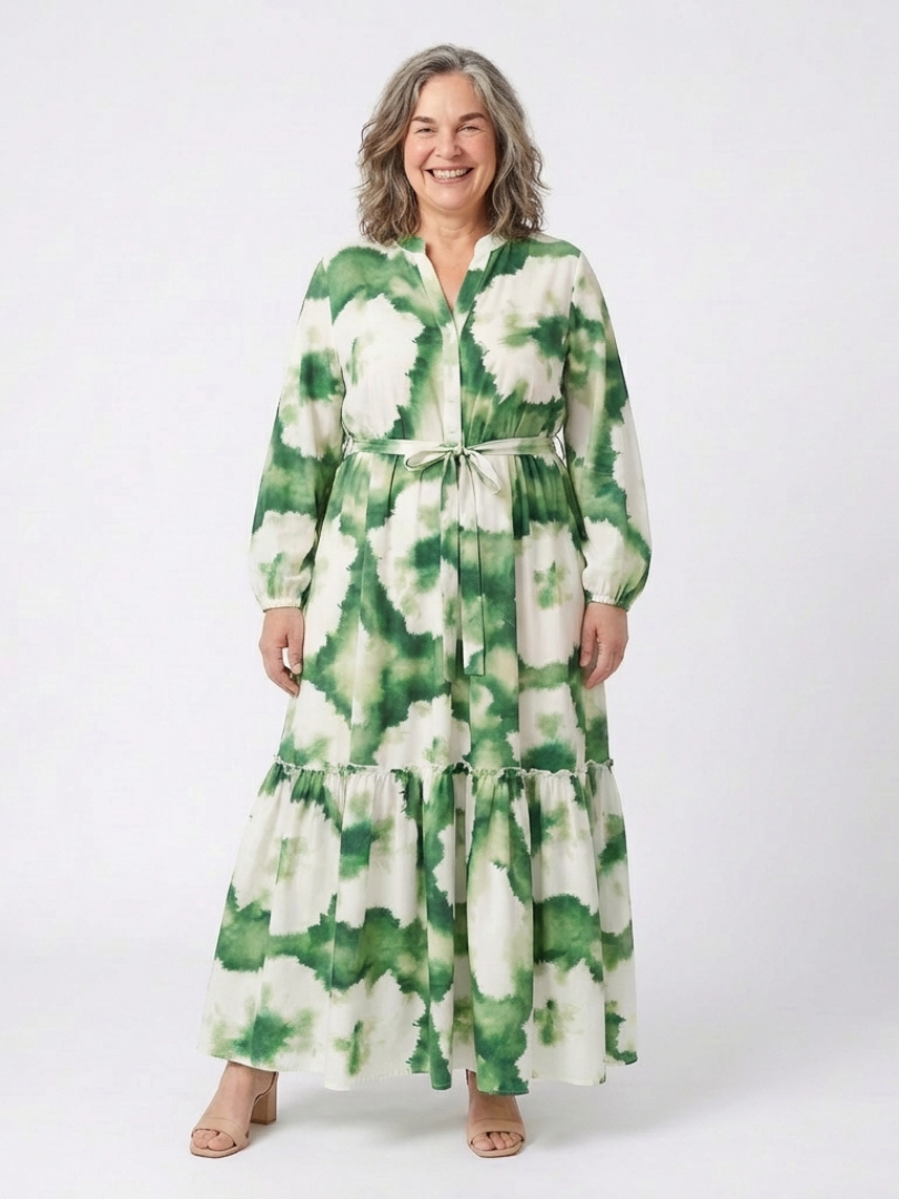 Women's Ruffled Maxi Dress with Long Sleeves