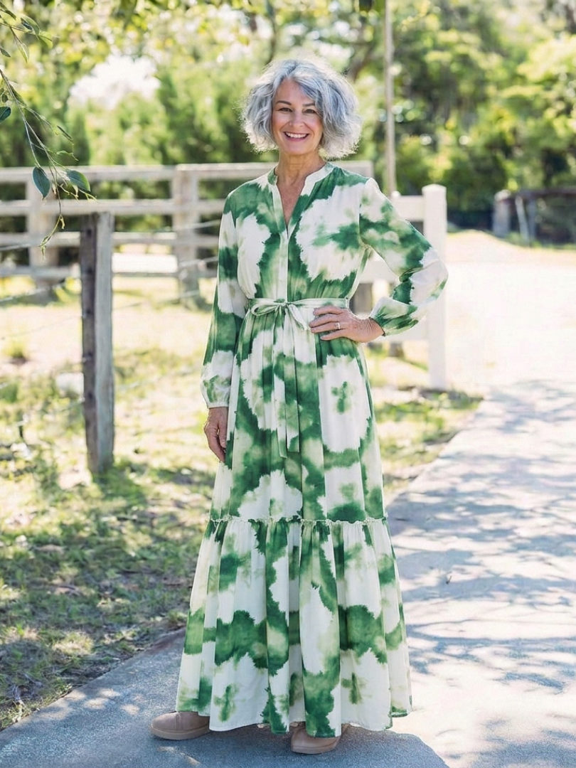 Women's Ruffled Maxi Dress with Long Sleeves