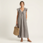 Women's Ruffled Midi Dress with Flowy Silhouette