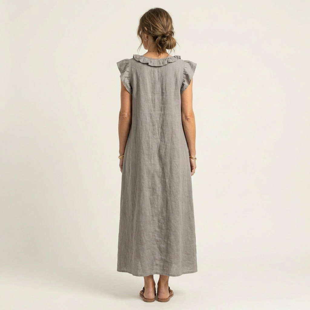 Women's Ruffled Midi Dress with Flowy Silhouette