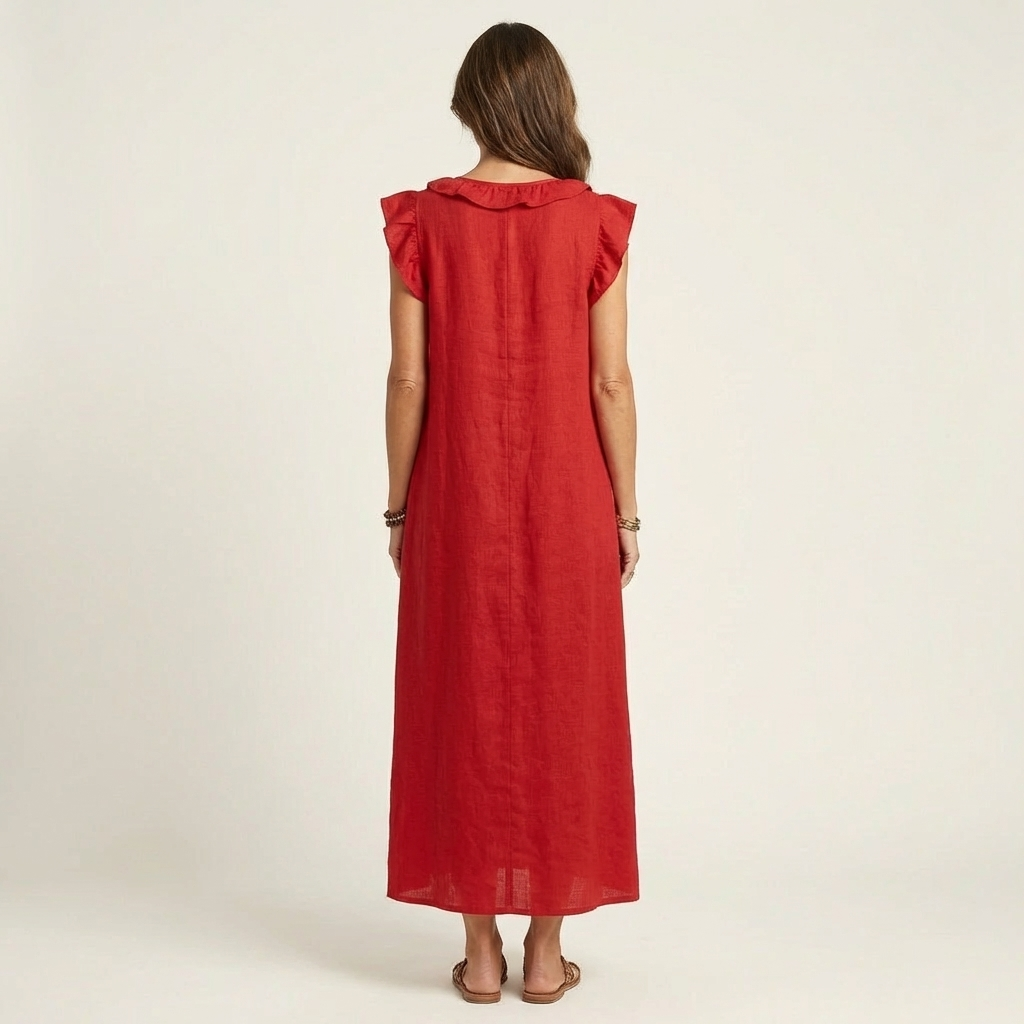 Women's Ruffled Midi Dress with Flowy Silhouette