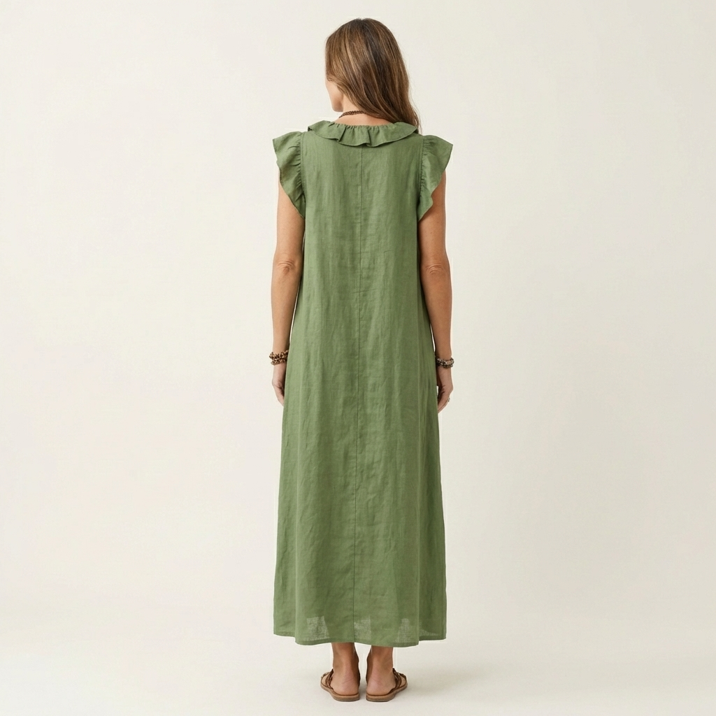 Women's Ruffled Midi Dress with Flowy Silhouette