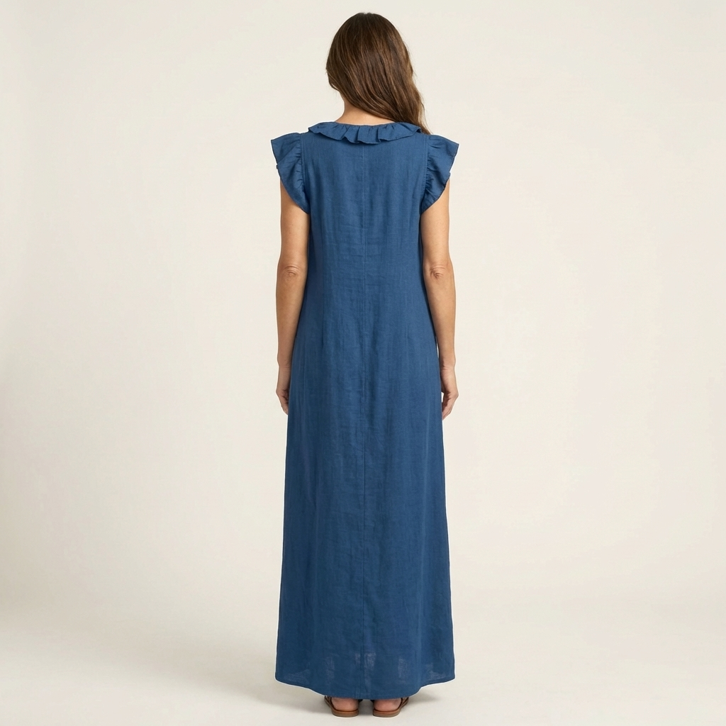Women's Ruffled Midi Dress with Flowy Silhouette